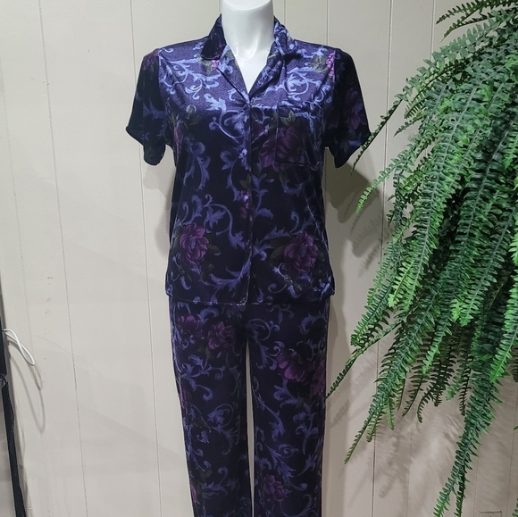 VTG California Dynasty Purple Floral Pajamas Set Women’s Sz M - Picture 15 of 15